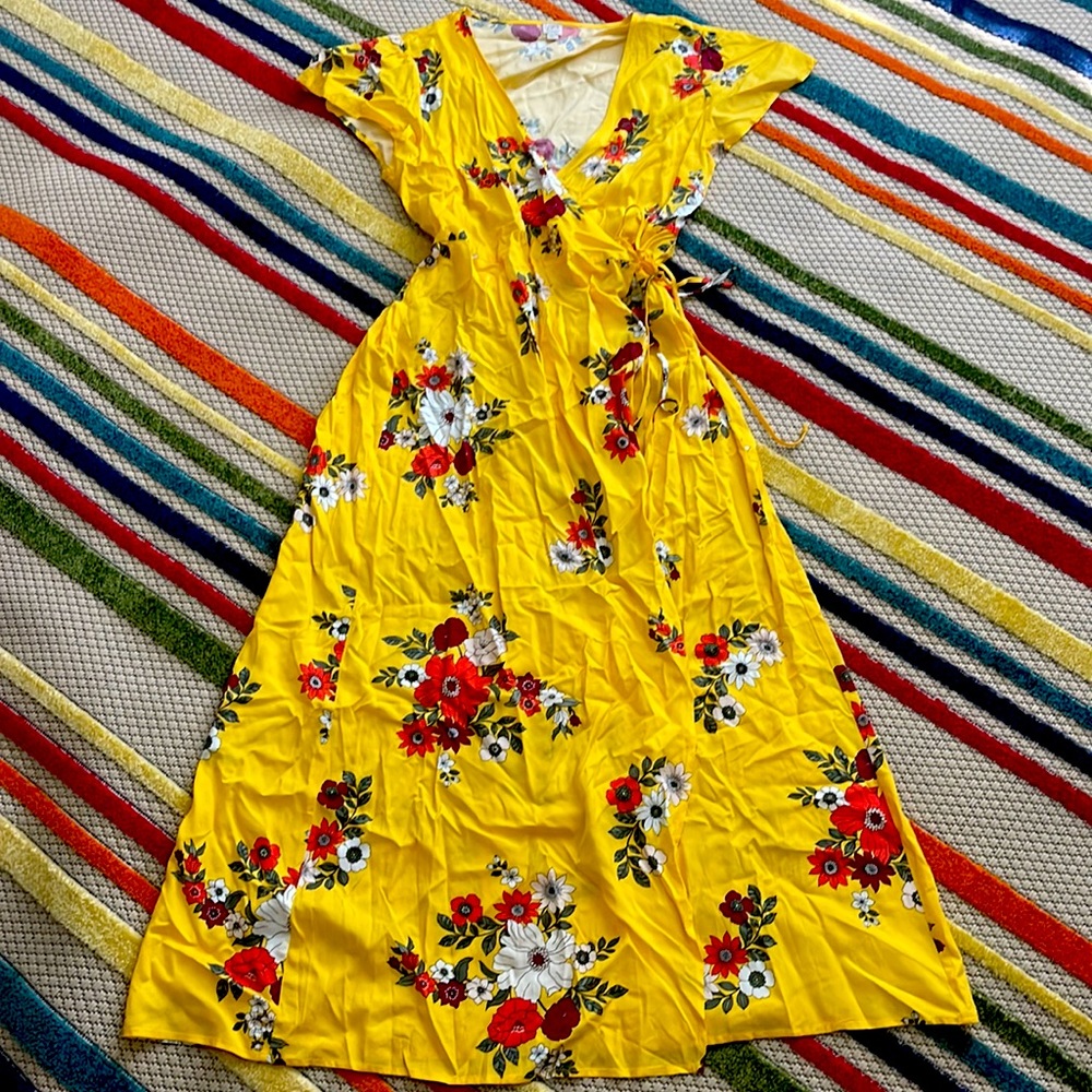 Loft | Yellow Floral Wrap Dress